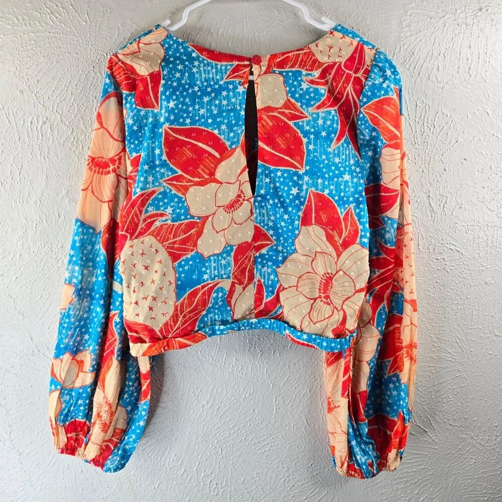 Farm Rio x Anthropologie Blouse Medium Pineapple Floral Print Artsy Colorful Top - Picture 2 of 12